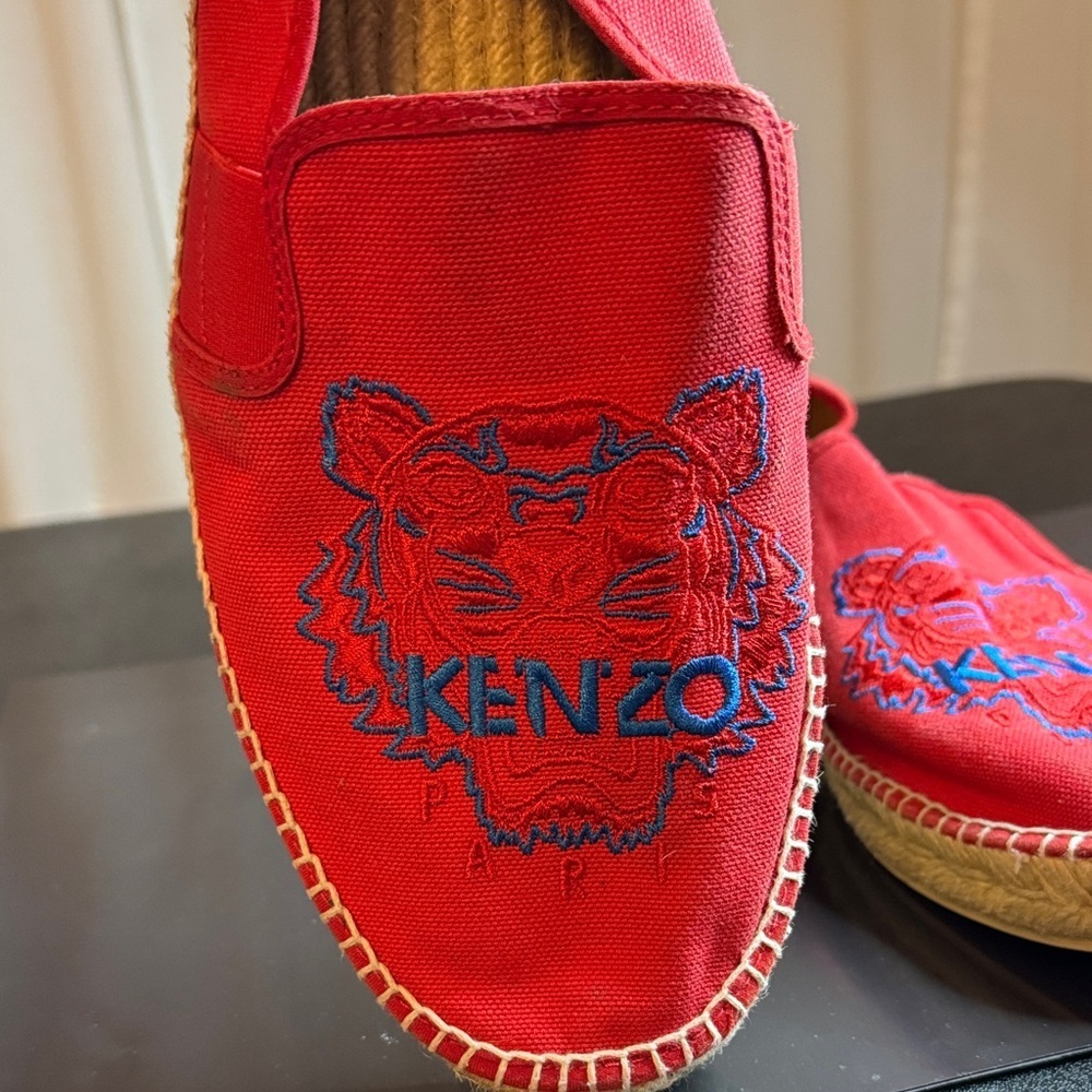 KENZO Paris Red Tiger Head Embroidered Canvas Espadrilles Women Size 42 or 12 - Picture 3 of 10